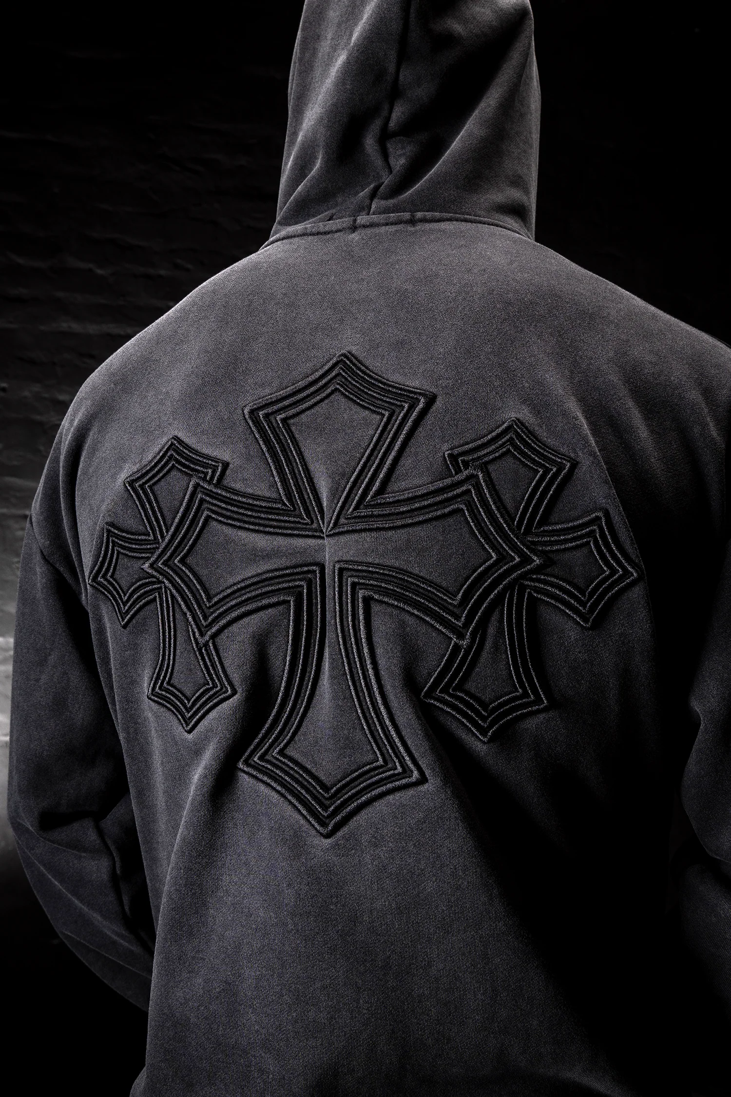 Cross 3D Embroidery Zip Up Hoodie - Image 4