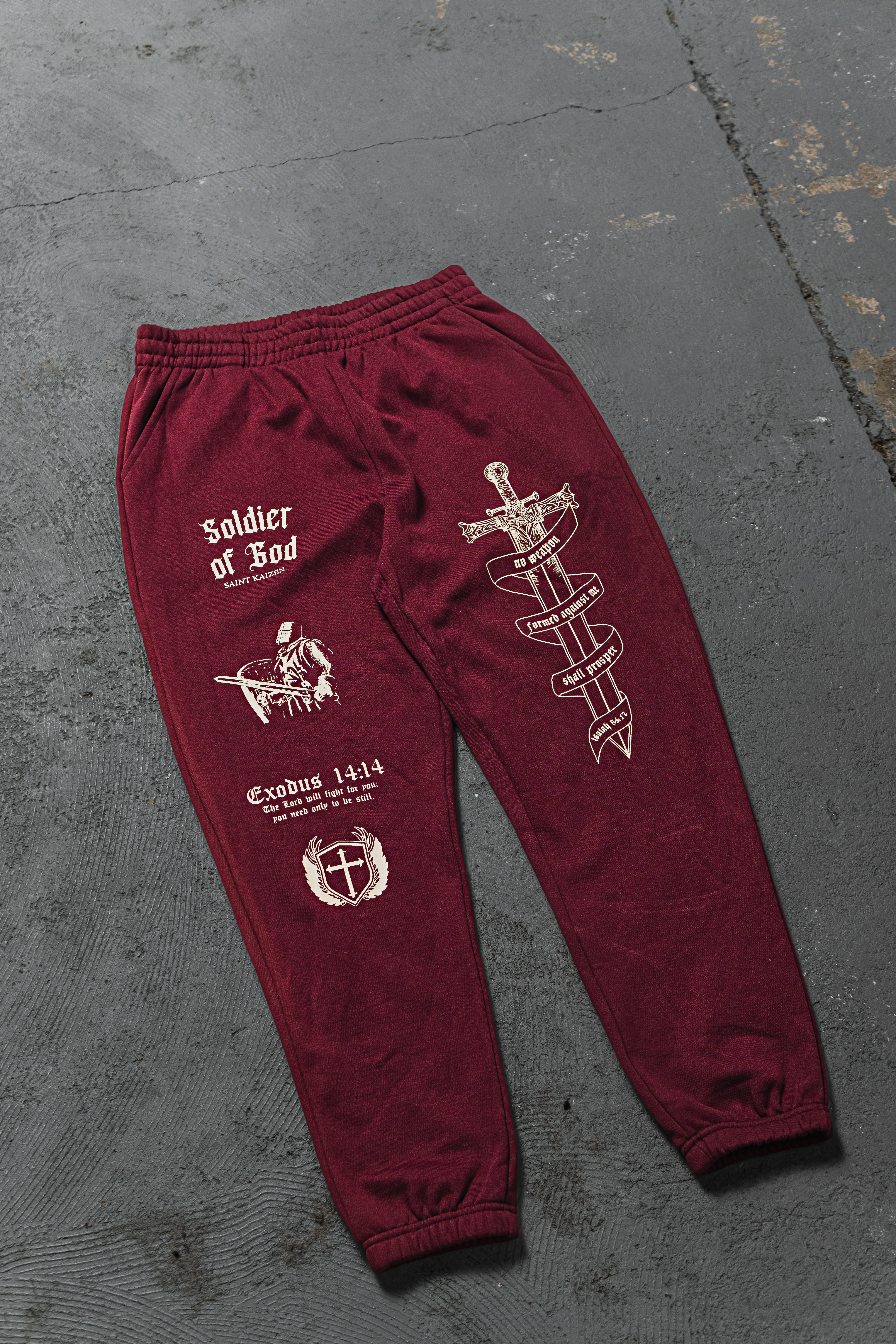 Soldier Of God Joggers - Wine - Image 2